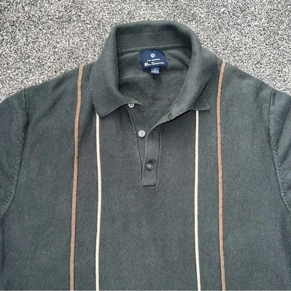 SOLD!! Ben Sherman Charcoal Polo with Brown and Cream Vertical Stripes - Picture 2 of 7